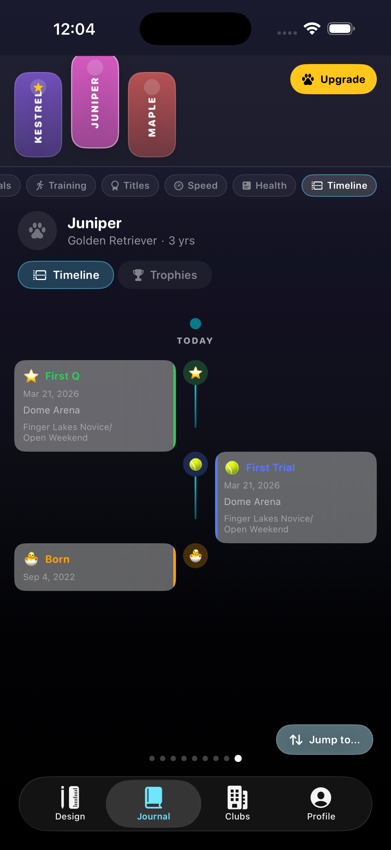The timeline screen showing seeded milestones